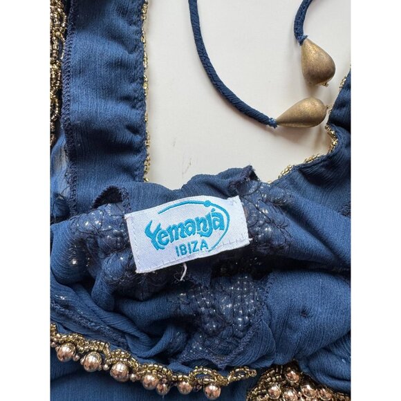 YEMANJA IBIZA Navy Beaded Beaded Embellished Sheer Crepon Cover-Up, One Size - Picture 10 of 12